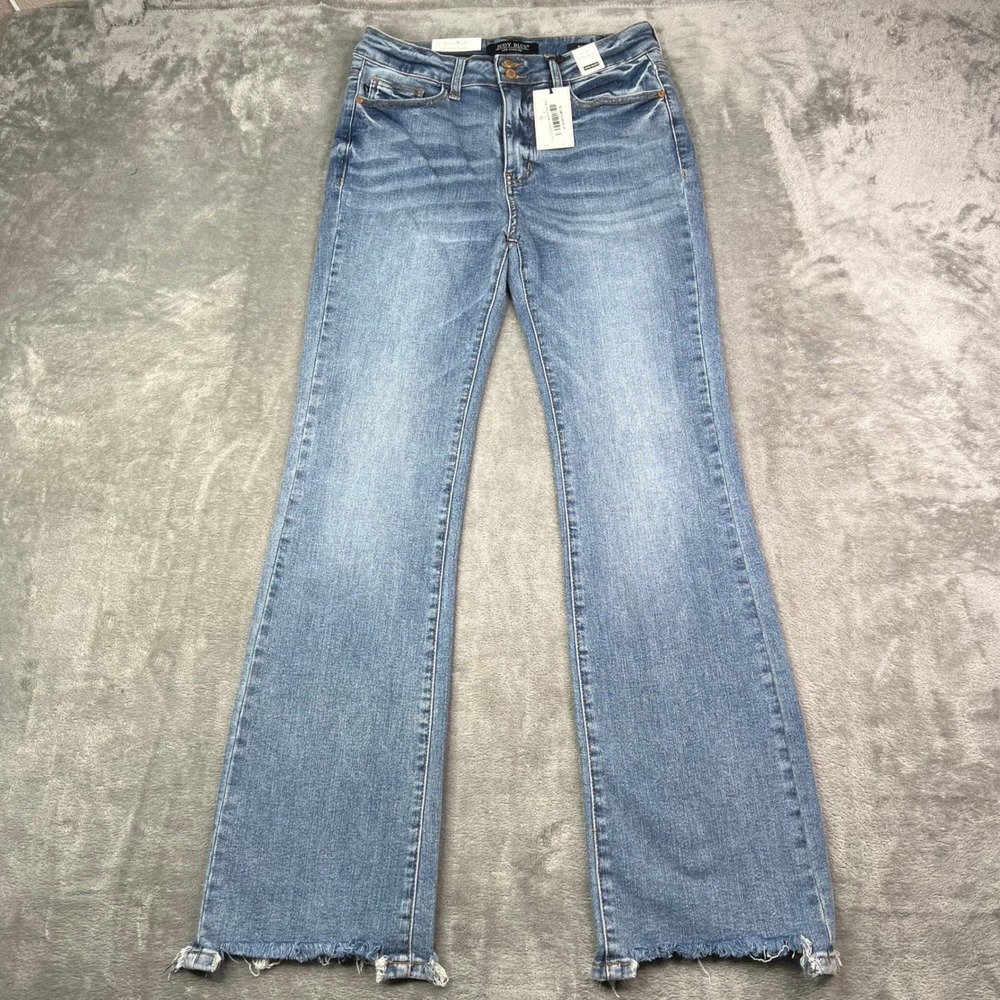 Judy Blue The Lily Bootcut Jeans Womens 9/29 Blue Medium Wash Stretch Raw Hem